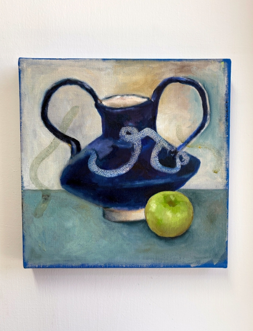 A Blue Vase, Snake and an Apple (Blue Still Life)